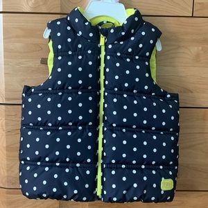 Baby Gap blue and yellow polka dot puffer vest EUC